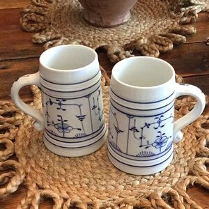 Two Vintage Blue Onion Porcelain Lithophane Mugs